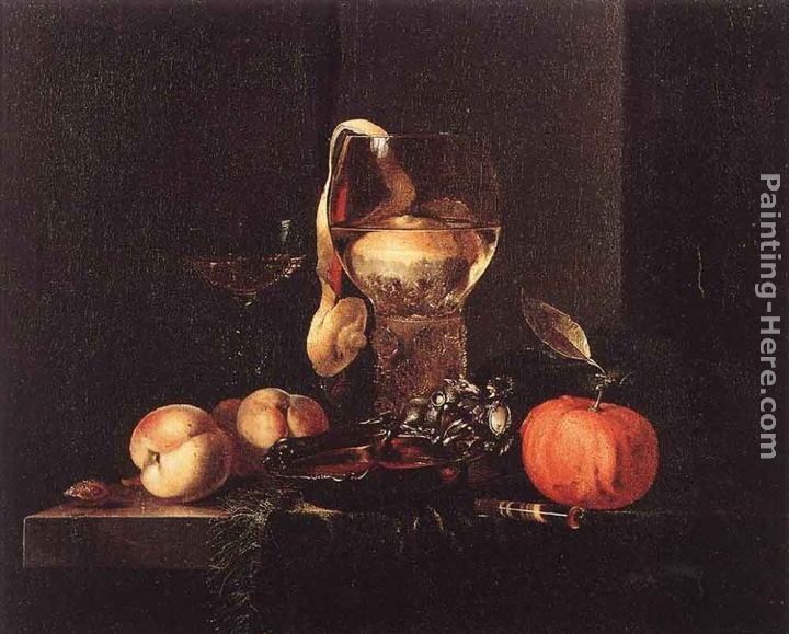 Willem Kalf Still-Life with Silver Bowl, Glasses, and Fruit